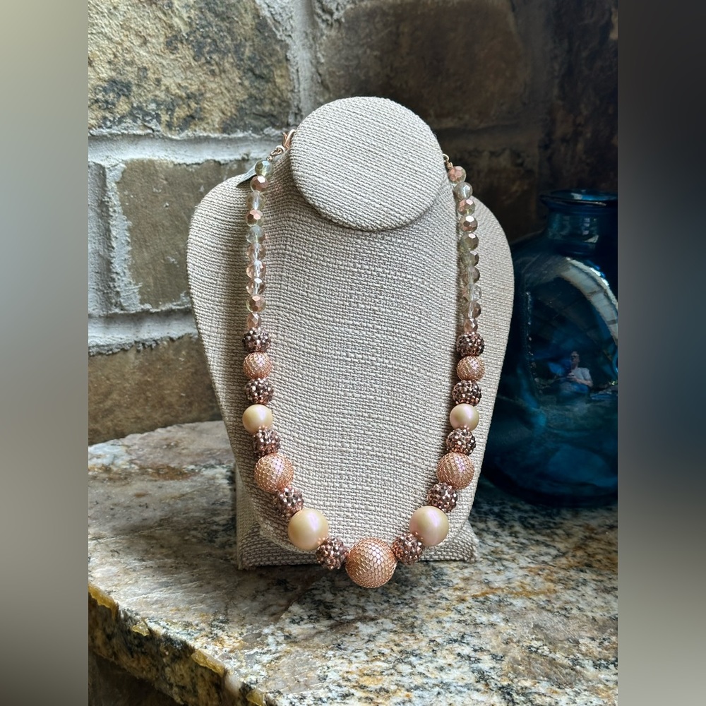 Macy’s Rose Gold Beaded Mesh Metal Necklace